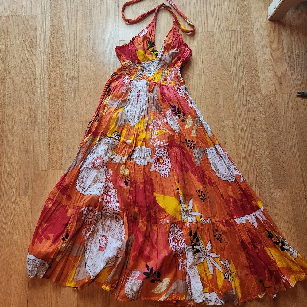 JackPot Size S Halter Neck Maxi Dress Orange Tropical Vacation Resortwear